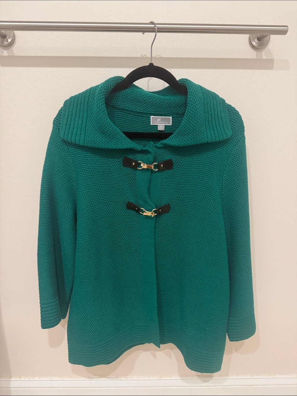 JM Collection Teal Green Toggle Knit Poncho